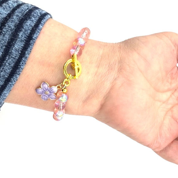 Hand Crafted Pink Beaded Bracelet with Flower Charm - Picture 11 of 11